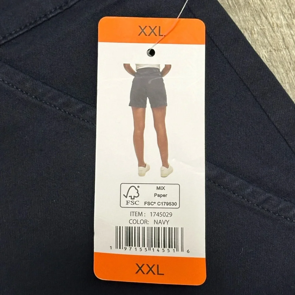Women's Nautica 2XL Pull On Shorts Navy Blue Elastic Waistband Twill Spandex NWT